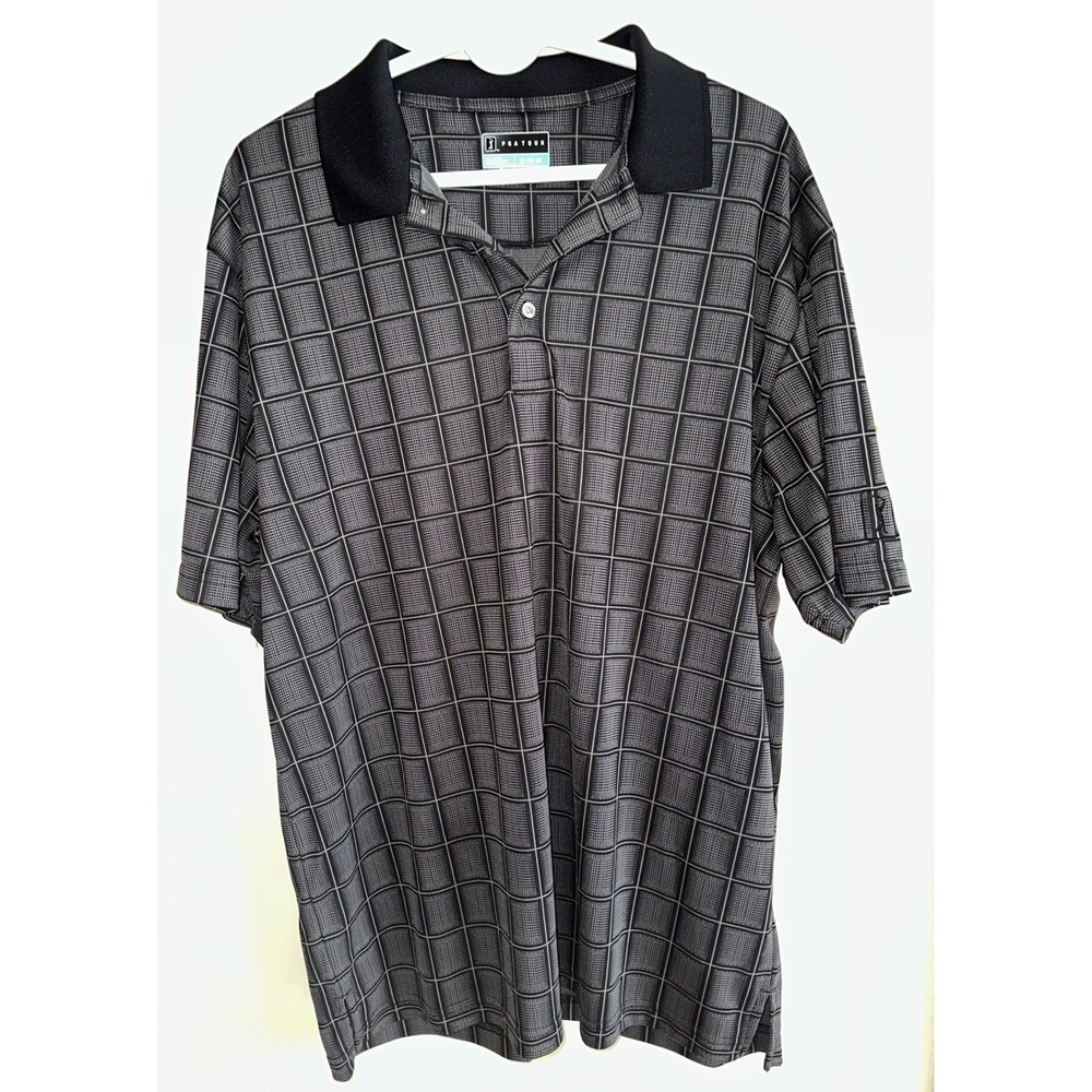 PGA Tour Mens‎ Performance Polo Golf Shirt Black Gray Block Size XL